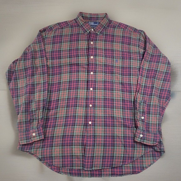 Polo Ralph Lauren Elliott Mens XL Red Green Plaid Flannel Shirt Pony Logo Casual - Picture 2 of 7